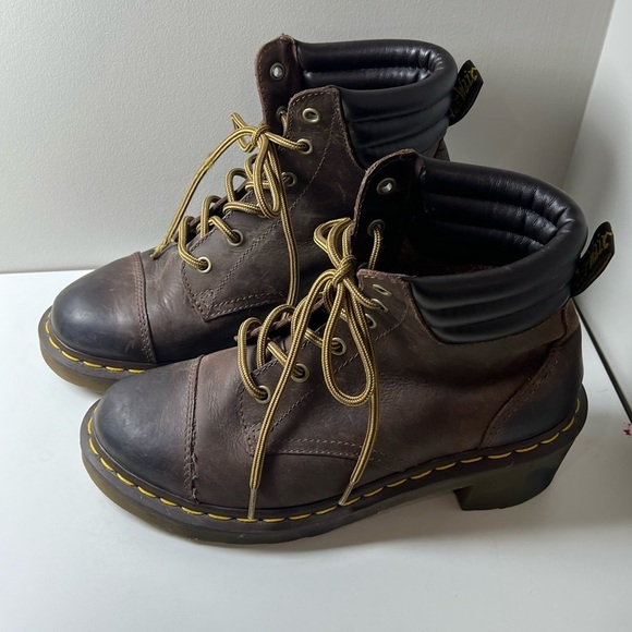 Dr. Marten Size 8 Distressed Alexandra Brown Combat Moto Boots Vibram Sole EUC - Picture 5 of 12